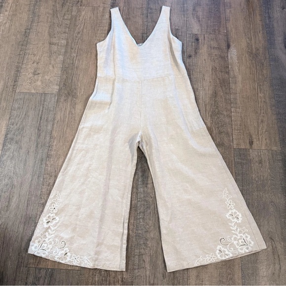 4 Love And Liberty Pants - 4 Love and Liberty | Johnny Was Sleeveless Cropped Wide Leg Linen Jumpsuit Sz S